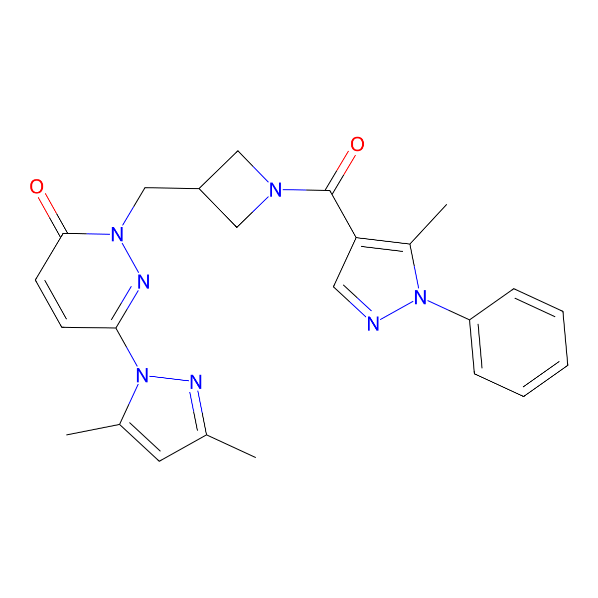 6-(3,5-dimethyl-1H-pyrazol-1-yl)-2-{[1-(5-methyl-1-phenyl-1H-pyrazole-4-carbonyl)azetidin-3-yl]methyl}-2,3-dihydropyridazin-3-one molecular structure, CAS 2309587-57-1
