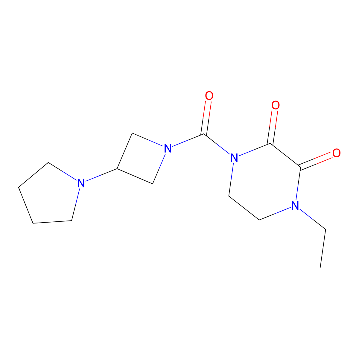 1-Ethyl-4-[3-(pyrrolidin-1-yl)azetidine-1-carbonyl]piperazine-2,3-dione molecular structure, CAS 2309587-68-4