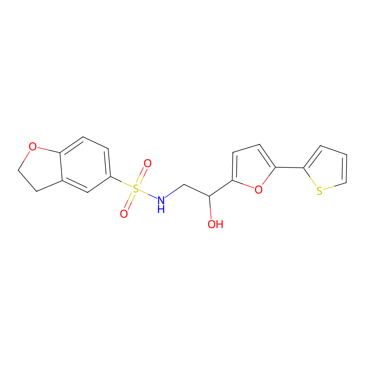 N-{2-hydroxy-2-[5-(thiophen-2-yl)furan-2-yl]ethyl}-2,3-dihydro-1-benzofuran-5-sulfonamide molecular structure, CAS 2309587-77-5