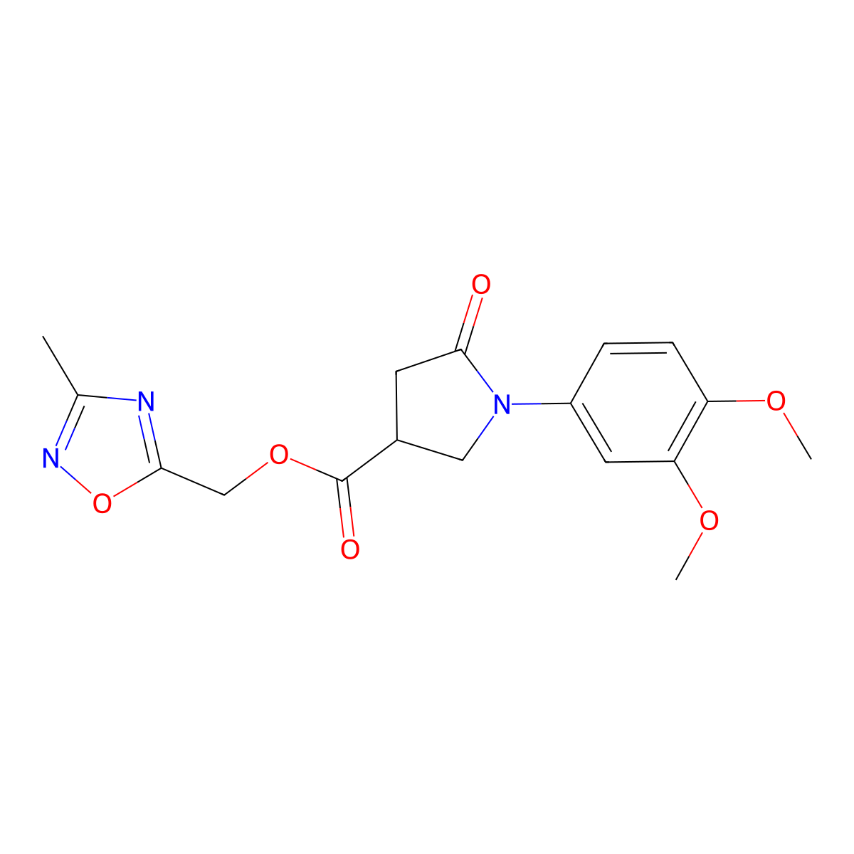 (3-Methyl-1,2,4-oxadiazol-5-yl)methyl 1-(3,4-dimethoxyphenyl)-5-oxopyrrolidine-3-carboxylate molecular structure, CAS 2309587-93-5