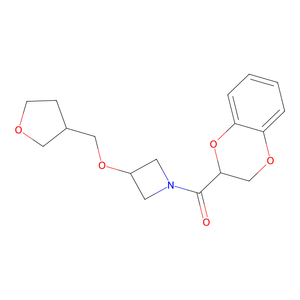 1-(2,3-Dihydro-1,4-benzodioxine-2-carbonyl)-3-[(oxolan-3-yl)methoxy]azetidine molecular structure, CAS 2309588-11-0