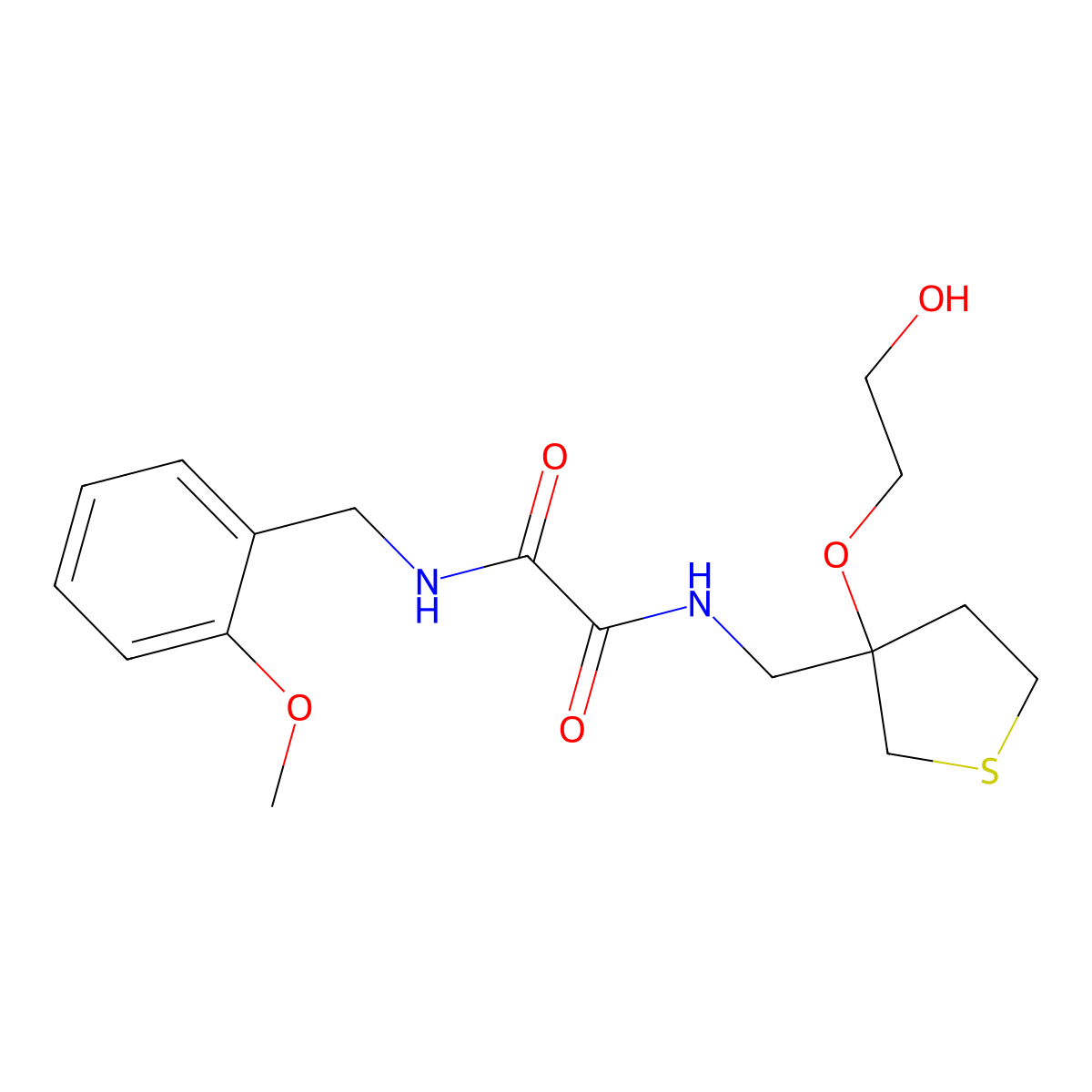 N1-((3-(2-hydroxyethoxy)tetrahydrothiophen-3-yl)methyl)-N2-(2-methoxybenzyl)oxalamide molecular structure, CAS 2309588-29-0