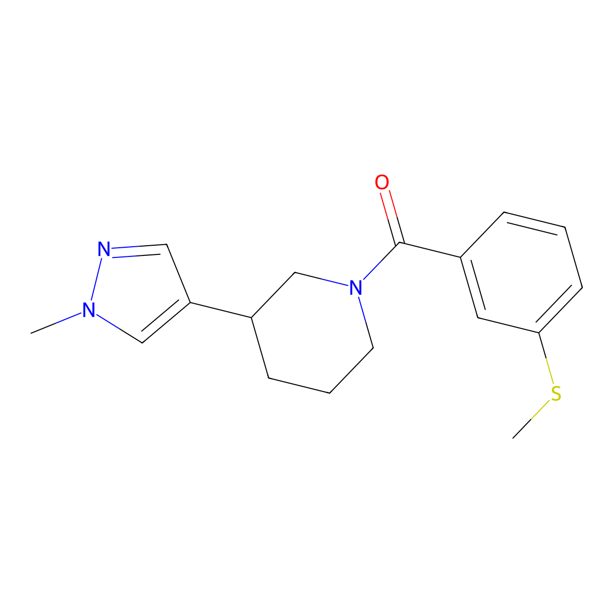 3-(1-methyl-1H-pyrazol-4-yl)-1-[3-(methylsulfanyl)benzoyl]piperidine molecular structure, CAS 2309588-60-9