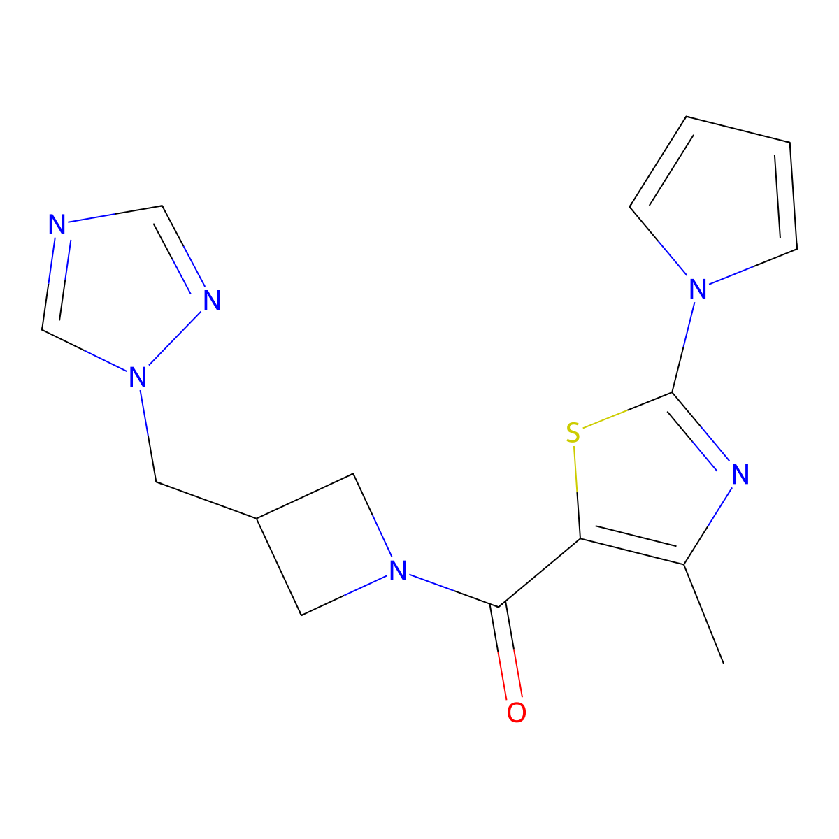 1-({1-[4-methyl-2-(1H-pyrrol-1-yl)-1,3-thiazole-5-carbonyl]azetidin-3-yl}methyl)-1H-1,2,4-triazole molecular structure, CAS 2309588-87-0