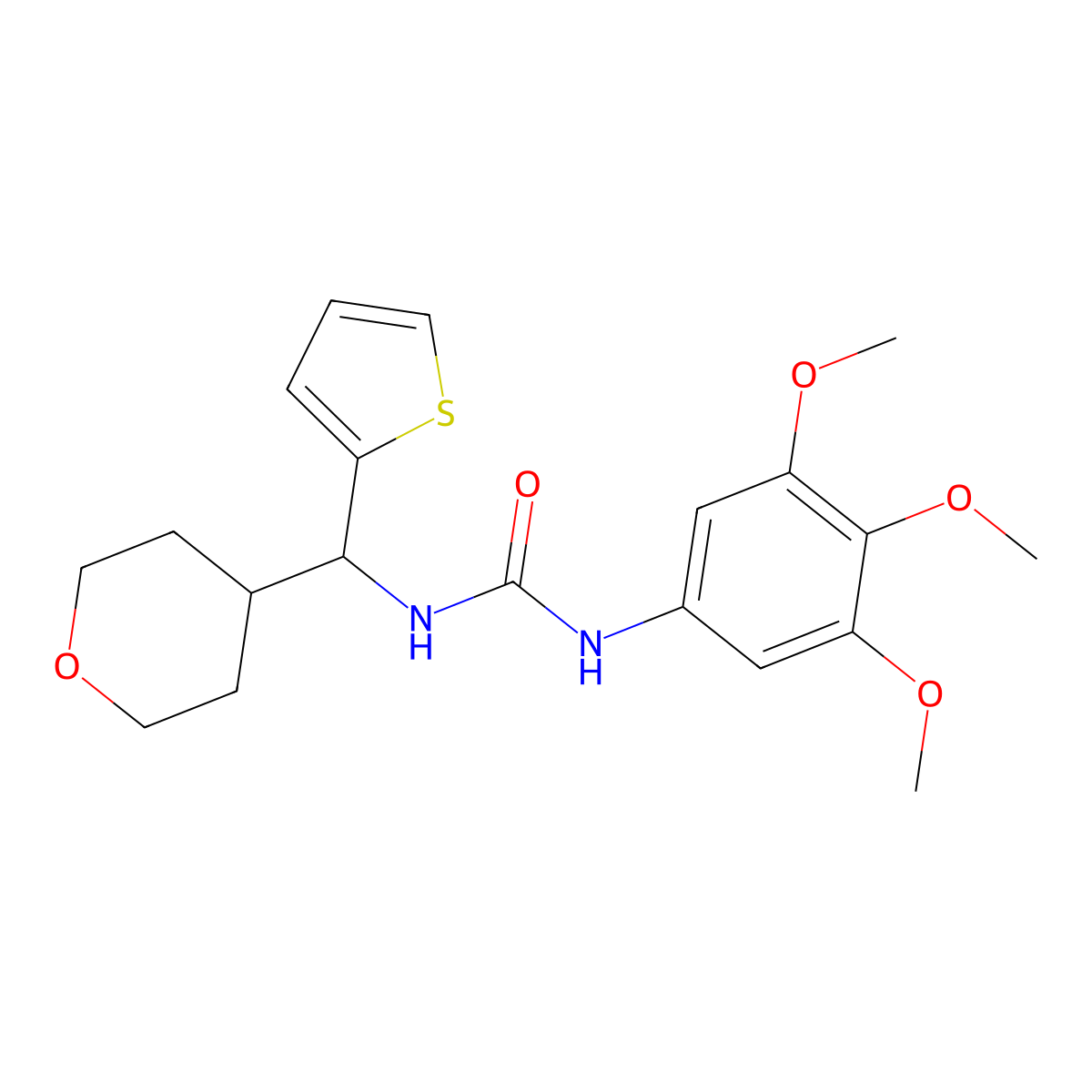 1-[(Oxan-4-yl)(thiophen-2-yl)methyl]-3-(3,4,5-trimethoxyphenyl)urea molecular structure, CAS 2309589-55-5