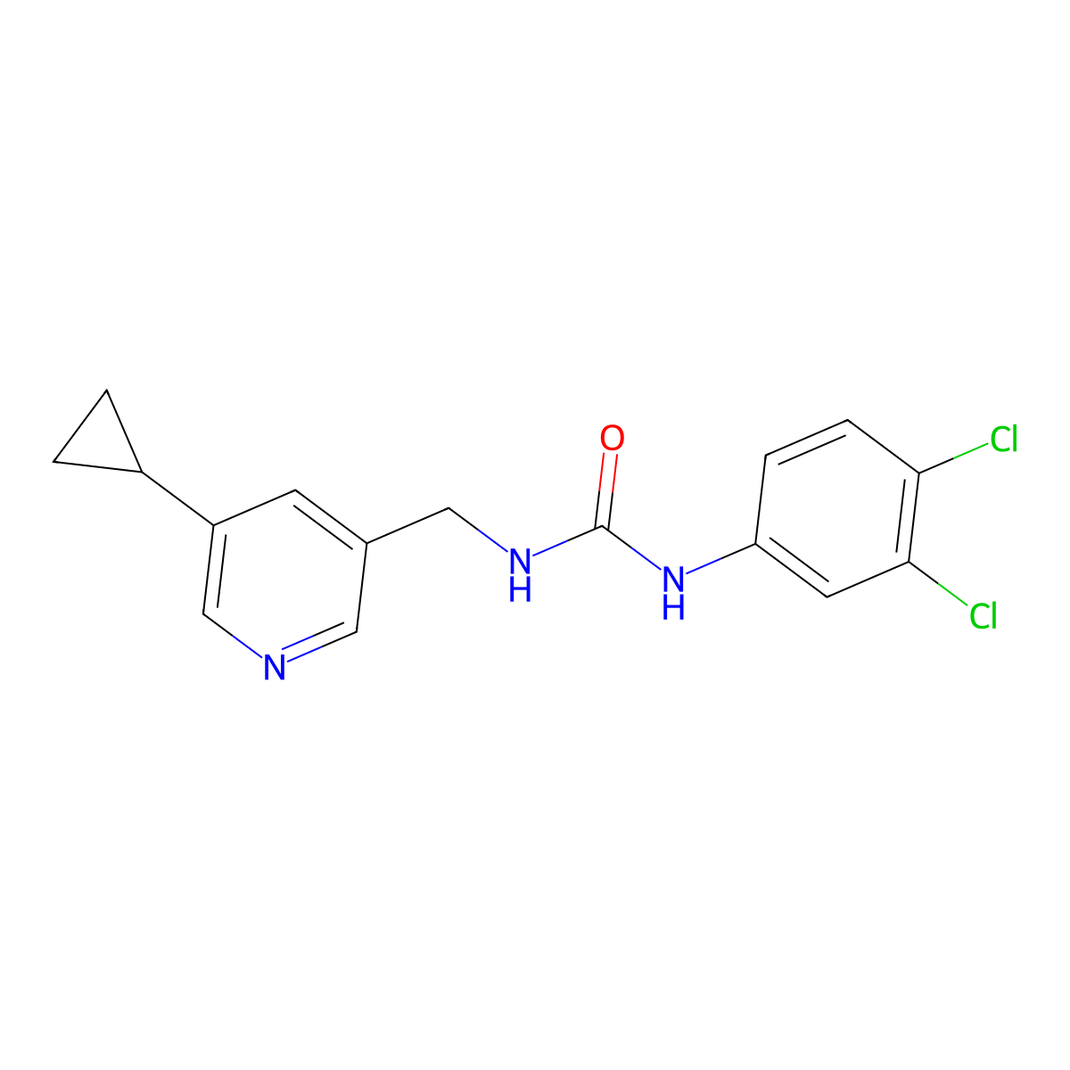 1-[(5-Cyclopropylpyridin-3-yl)methyl]-3-(3,4-dichlorophenyl)urea molecular structure, CAS 2309589-94-2