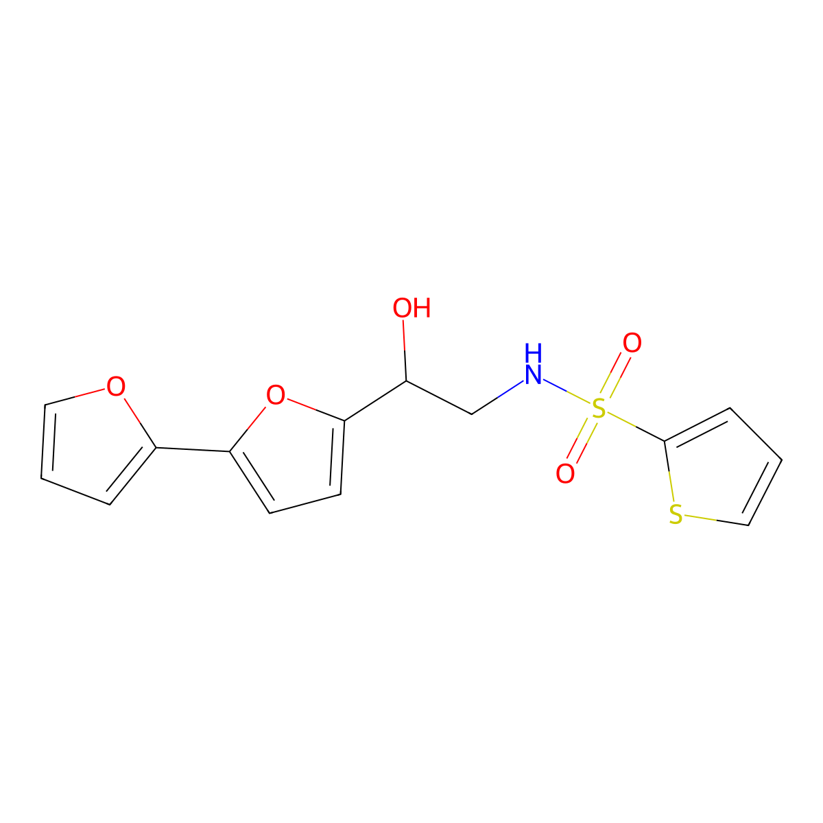 N-(2-{[2,2'-bifuran]-5-yl}-2-hydroxyethyl)thiophene-2-sulfonamide molecular structure, CAS 2309589-96-4