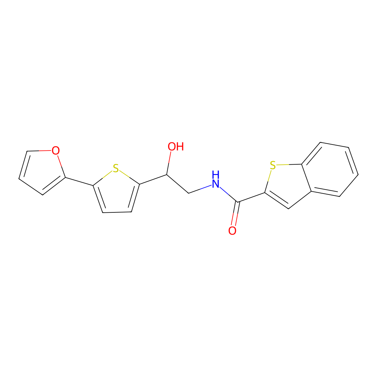 N-{2-[5-(furan-2-yl)thiophen-2-yl]-2-hydroxyethyl}-1-benzothiophene-2-carboxamide molecular structure, CAS 2309590-01-8