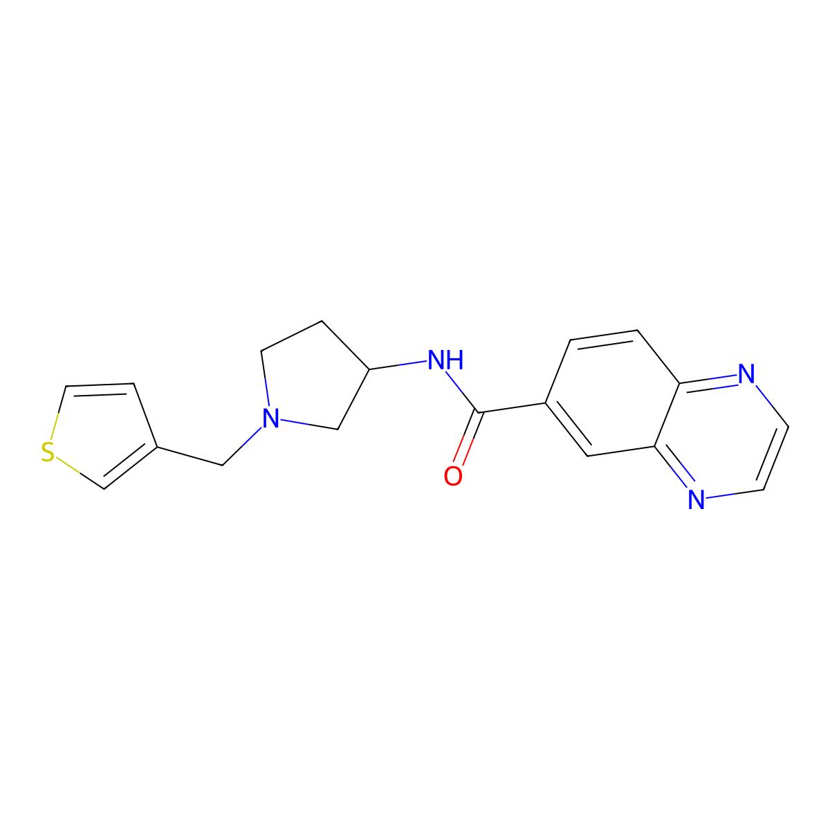 N-(1-(thiophen-3-ylmethyl)pyrrolidin-3-yl)quinoxaline-6-carboxamide molecular structure, CAS 2309590-04-1