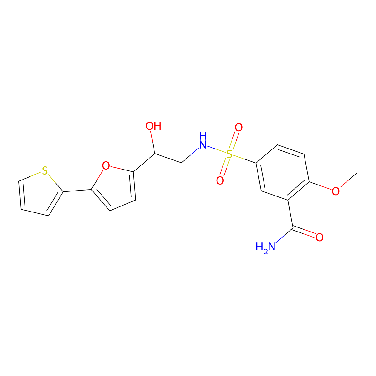 5-({2-Hydroxy-2-[5-(thiophen-2-yl)furan-2-yl]ethyl}sulfamoyl)-2-methoxybenzamide molecular structure, CAS 2309590-12-1
