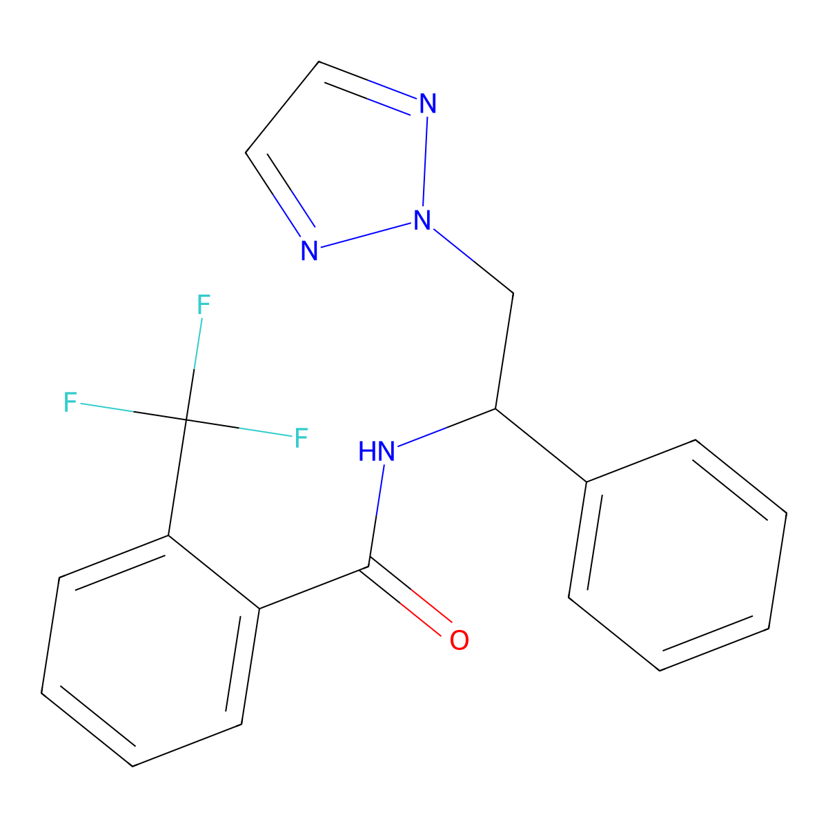 N-[1-phenyl-2-(2H-1,2,3-triazol-2-yl)ethyl]-2-(trifluoromethyl)benzamide molecular structure, CAS 2309590-34-7