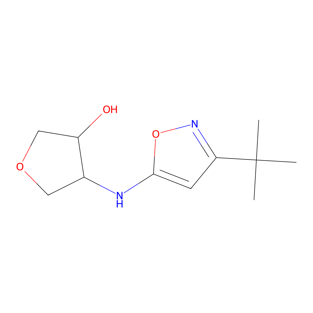 4-[(3-Tert-butyl-1,2-oxazol-5-yl)amino]oxolan-3-ol molecular structure, CAS 2309590-36-9