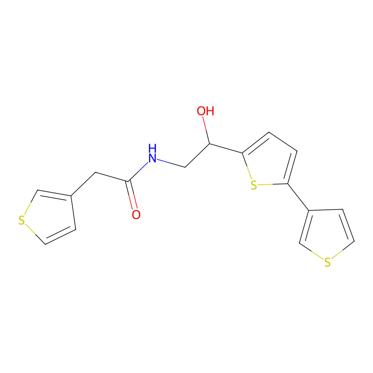 N-(2-{[2,3'-bithiophene]-5-yl}-2-hydroxyethyl)-2-(thiophen-3-yl)acetamide molecular structure, CAS 2309590-56-3
