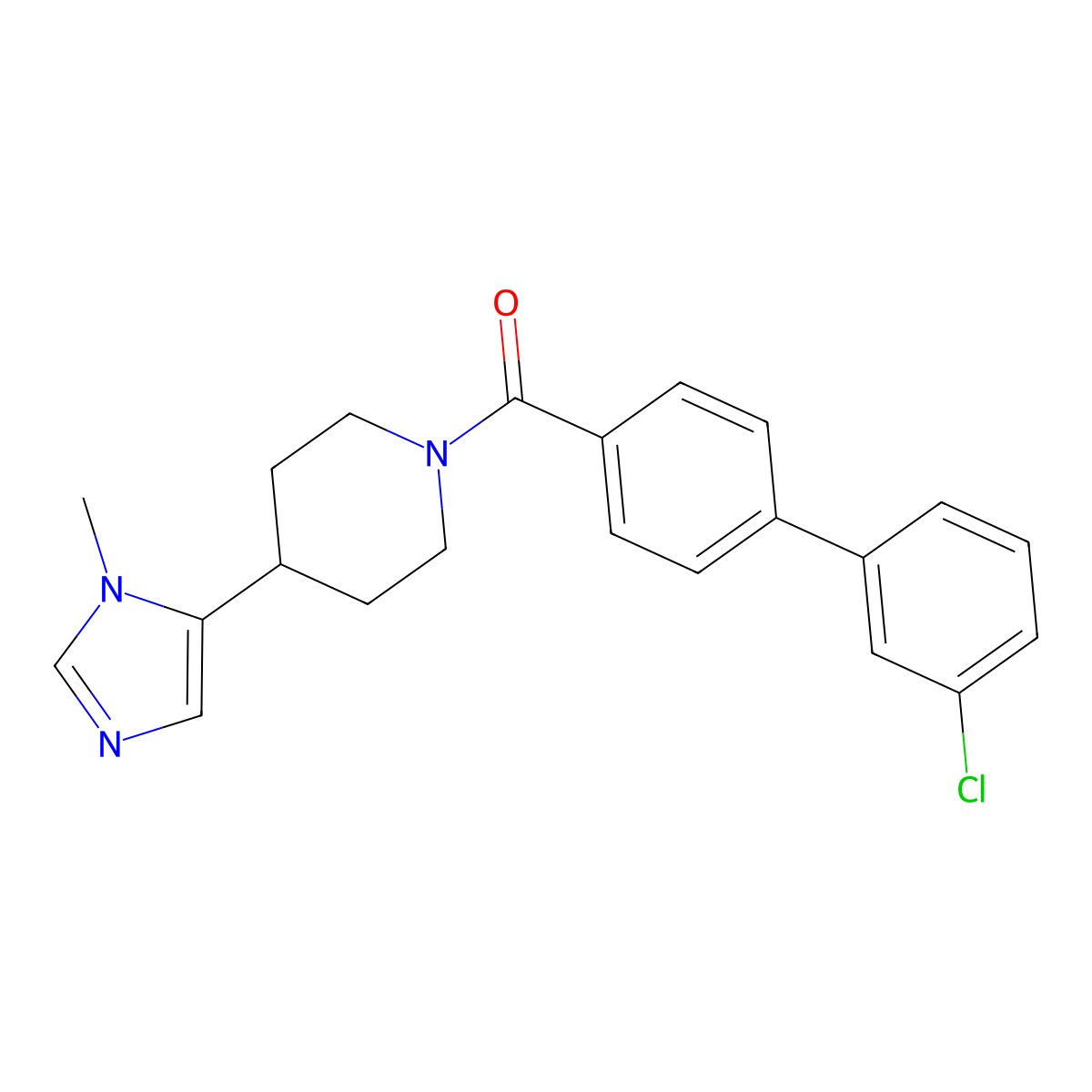 1-{3'-chloro-[1,1'-biphenyl]-4-carbonyl}-4-(1-methyl-1H-imidazol-5-yl)piperidine molecular structure, CAS 2309590-67-6