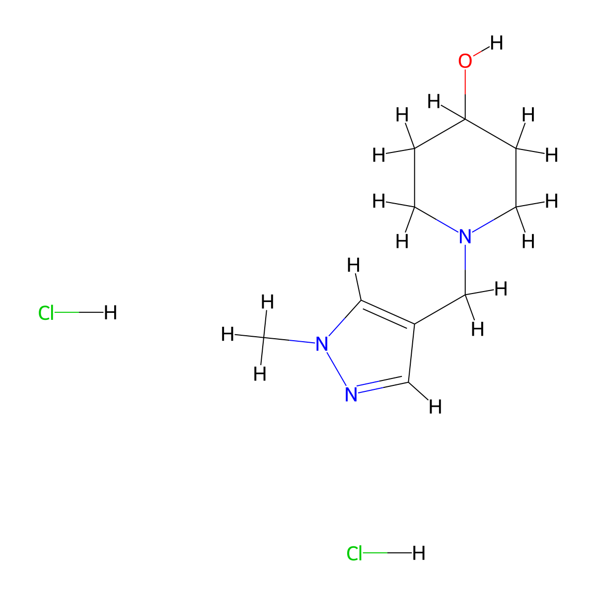 1-((1-methyl-1H-pyrazol-4-yl)methyl)piperidin-4-ol dihydrochloride molecular structure, CAS 2309591-18-0