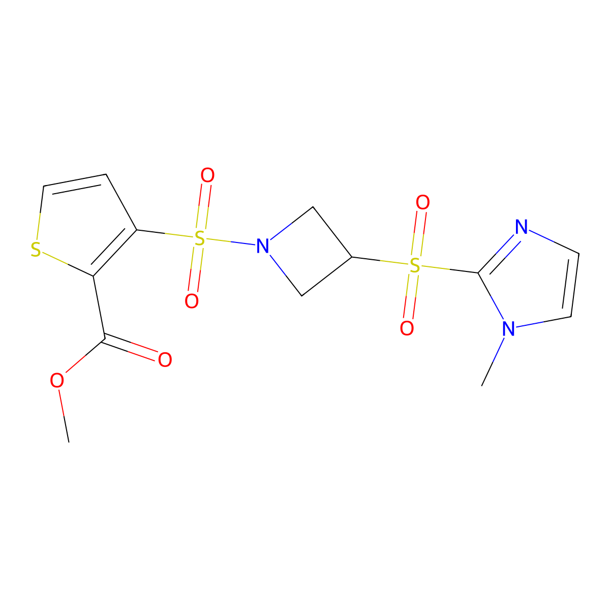 methyl 3-((3-((1-methyl-1H-imidazol-2-yl)sulfonyl)azetidin-1-yl)sulfonyl)thiophene-2-carboxylate molecular structure, CAS 2309591-25-9