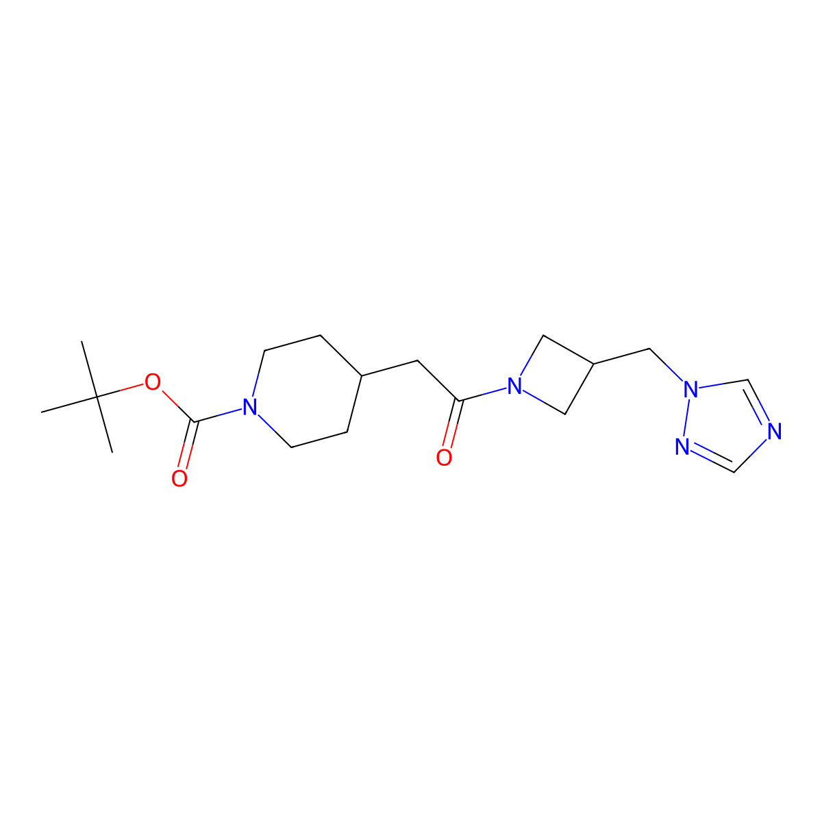 tert-butyl 4-(2-oxo-2-{3-[(1H-1,2,4-triazol-1-yl)methyl]azetidin-1-yl}ethyl)piperidine-1-carboxylate molecular structure, CAS 2309591-48-6