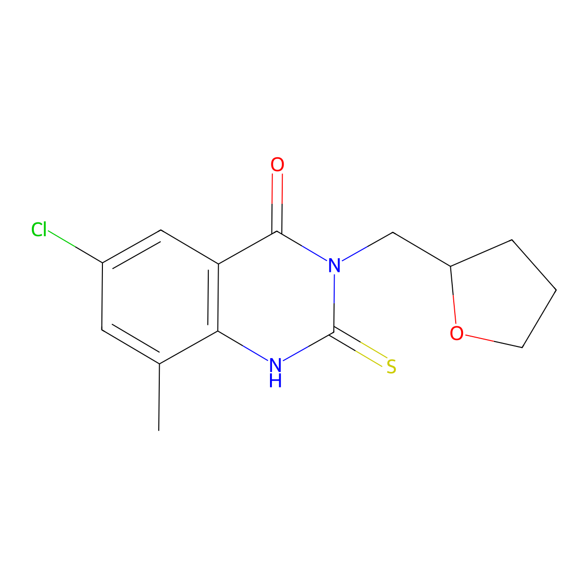 6-Chloro-8-methyl-3-[(oxolan-2-yl)methyl]-2-sulfanylidene-1,2,3,4-tetrahydroquinazolin-4-one molecular structure, CAS 2309591-76-0