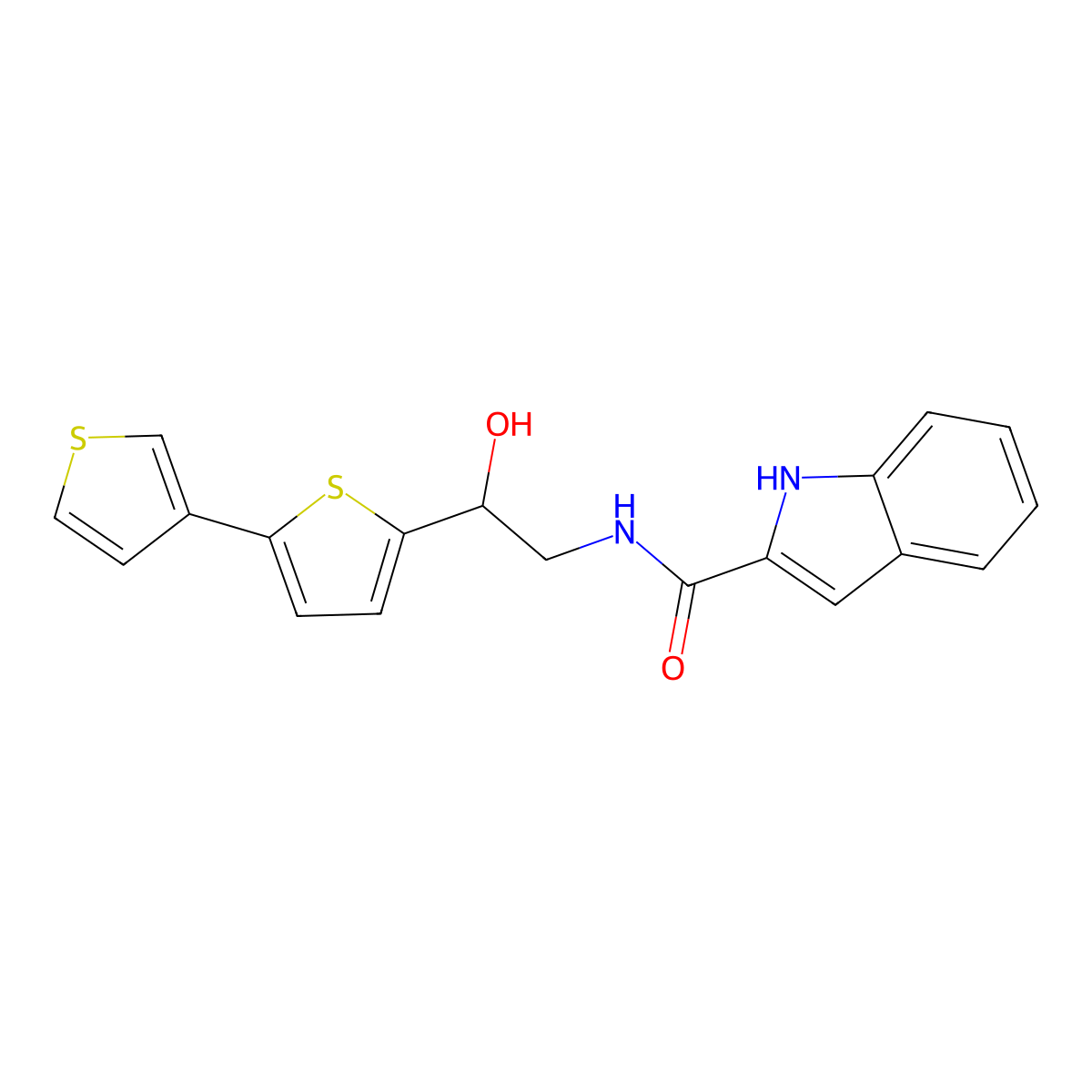 N-(2-([2,3'-bithiophen]-5-yl)-2-hydroxyethyl)-1H-indole-2-carboxamide molecular structure, CAS 2309591-84-0