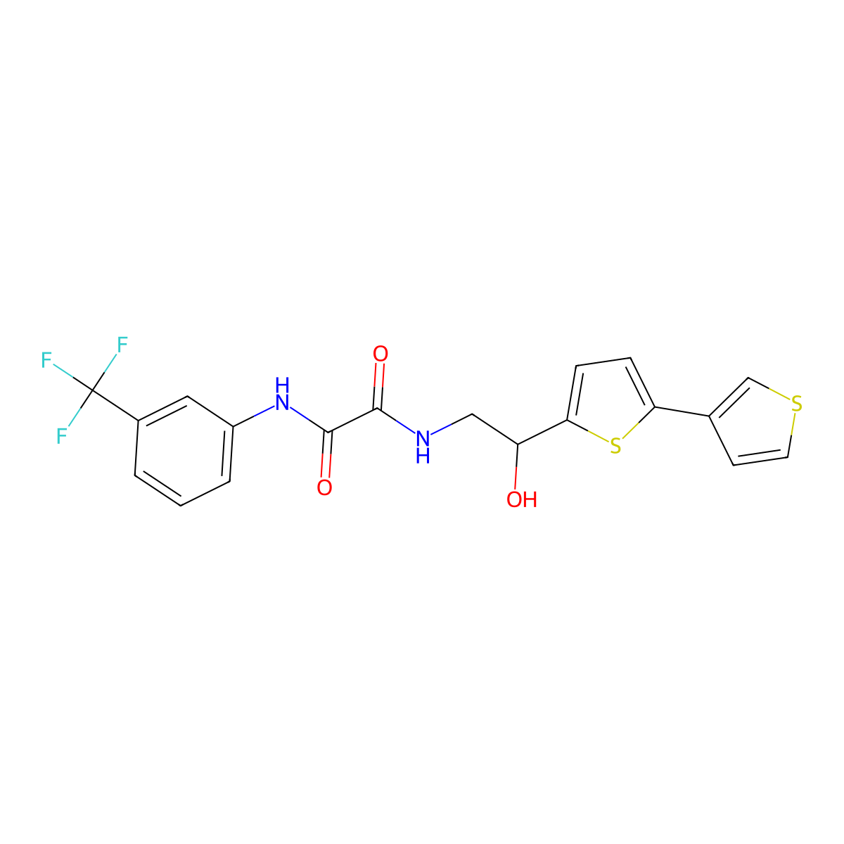 N1-(2-([2,3'-bithiophen]-5-yl)-2-hydroxyethyl)-N2-(3-(trifluoromethyl)phenyl)oxalamide molecular structure, CAS 2309592-00-3