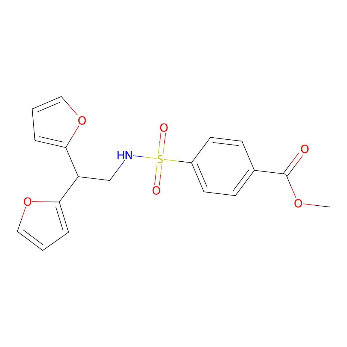 Methyl 4-{[2,2-bis(furan-2-yl)ethyl]sulfamoyl}benzoate molecular structure, CAS 2309592-40-1