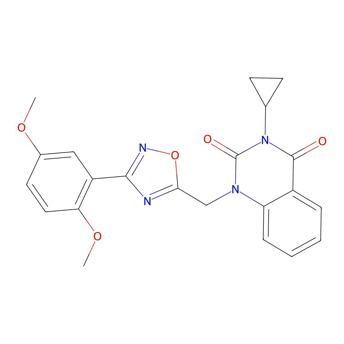 3-cyclopropyl-1-((3-(2,5-dimethoxyphenyl)-1,2,4-oxadiazol-5-yl)methyl)quinazoline-2,4(1H,3H)-dione molecular structure, CAS 2309592-45-6