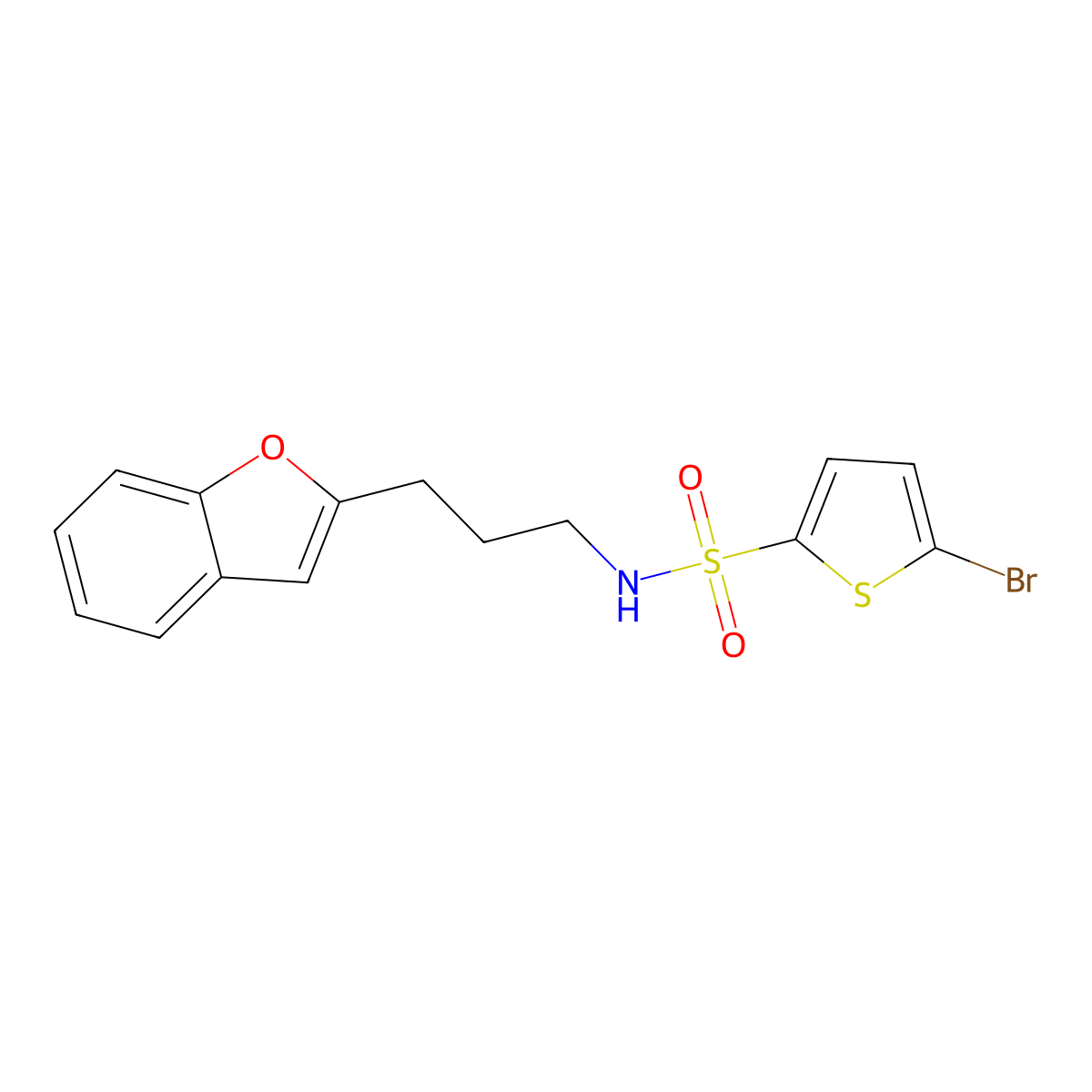 N-[3-(1-benzofuran-2-yl)propyl]-5-bromothiophene-2-sulfonamide molecular structure, CAS 2309592-77-4
