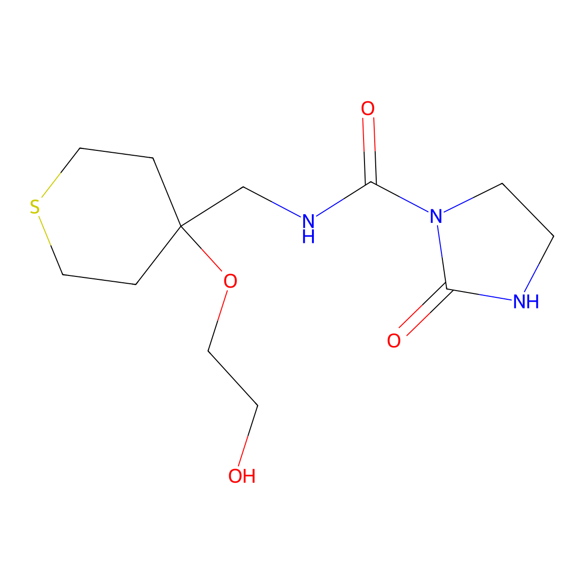 N-((4-(2-hydroxyethoxy)tetrahydro-2H-thiopyran-4-yl)methyl)-2-oxoimidazolidine-1-carboxamide molecular structure, CAS 2309597-32-6