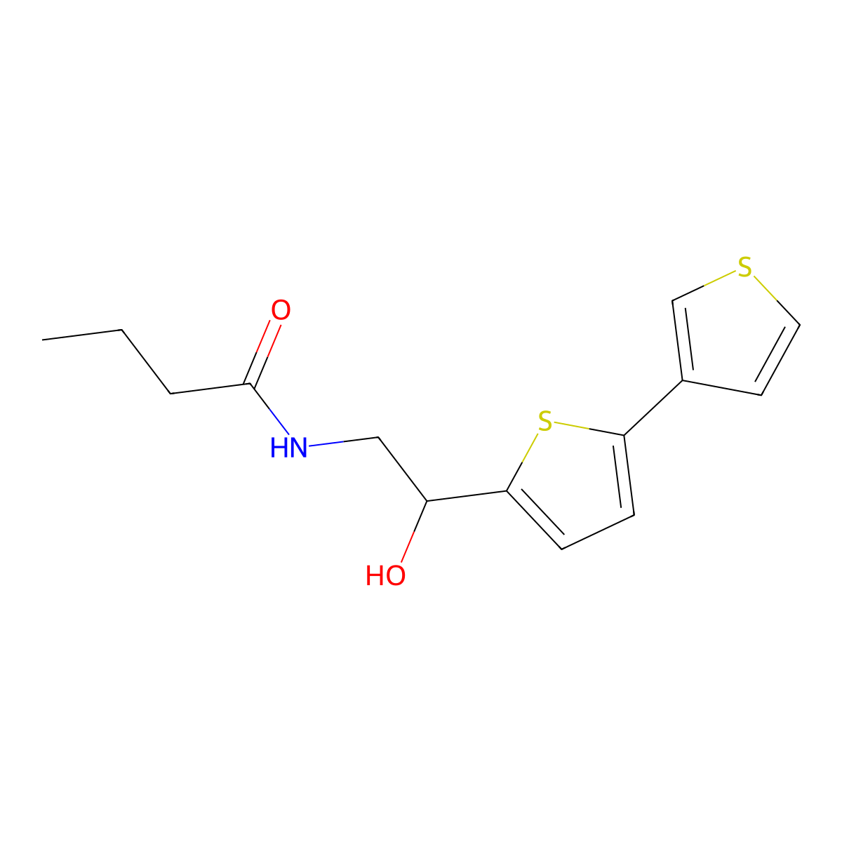 N-(2-{[2,3'-bithiophene]-5-yl}-2-hydroxyethyl)butanamide molecular structure, CAS 2309597-52-0