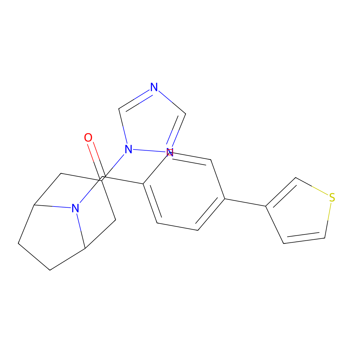 8-[4-(thiophen-3-yl)benzoyl]-3-(1H-1,2,4-triazol-1-yl)-8-azabicyclo[3.2.1]octane molecular structure, CAS 2309597-96-2