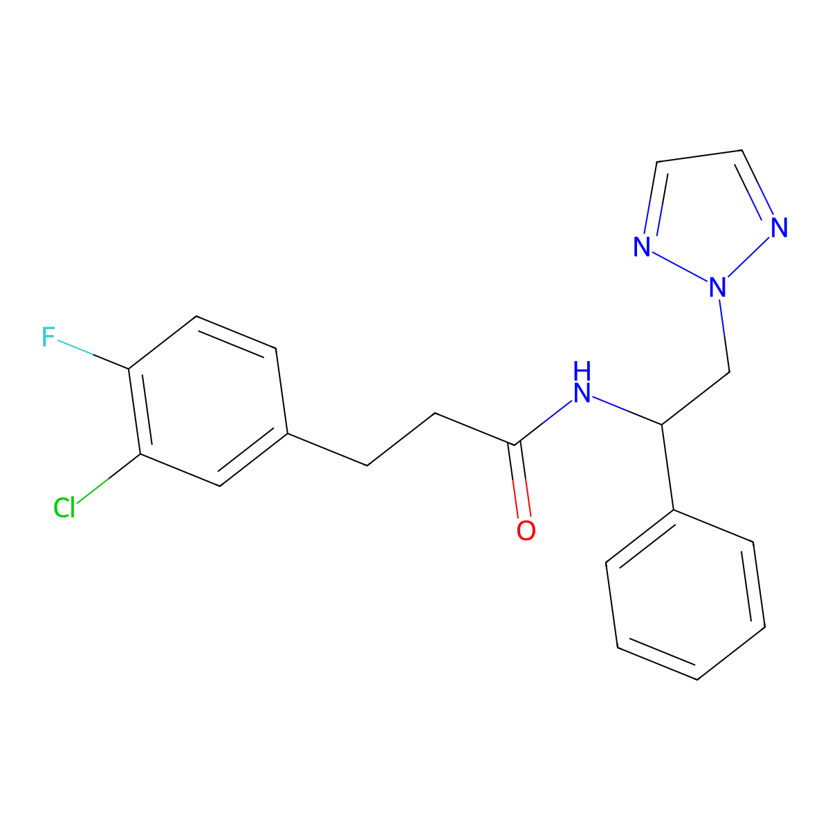 3-(3-chloro-4-fluorophenyl)-N-[1-phenyl-2-(2H-1,2,3-triazol-2-yl)ethyl]propanamide molecular structure, CAS 2309598-32-9