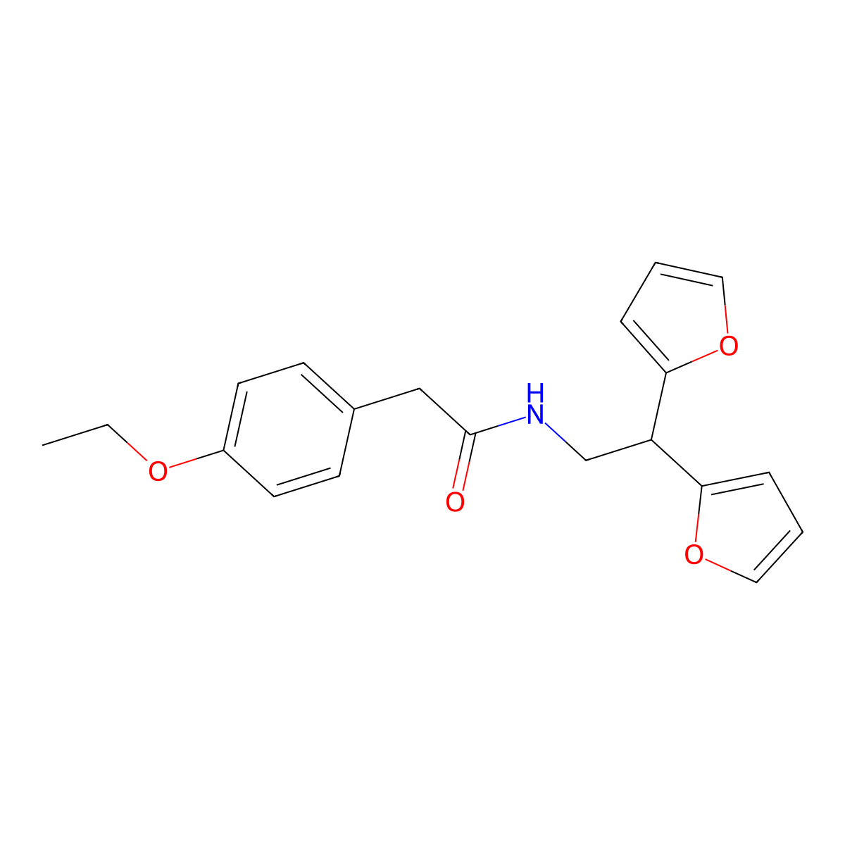 N-[2,2-bis(furan-2-yl)ethyl]-2-(4-ethoxyphenyl)acetamide molecular structure, CAS 2309598-46-5
