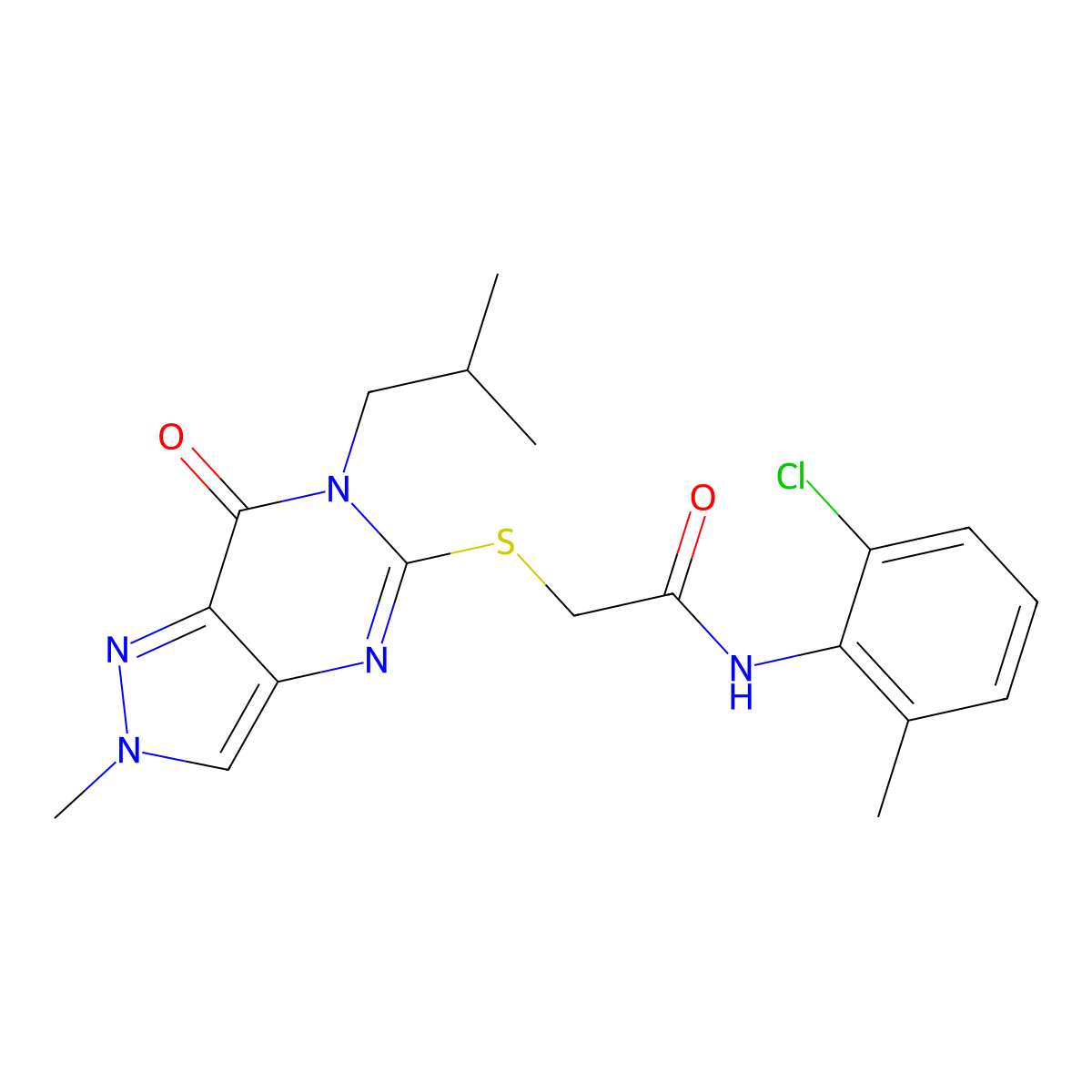 N-(2-chloro-6-methylphenyl)-2-((6-isobutyl-2-methyl-7-oxo-6,7-dihydro-2H-pyrazolo[4,3-d]pyrimidin-5-yl)thio)acetamide molecular structure, CAS 2309598-73-8