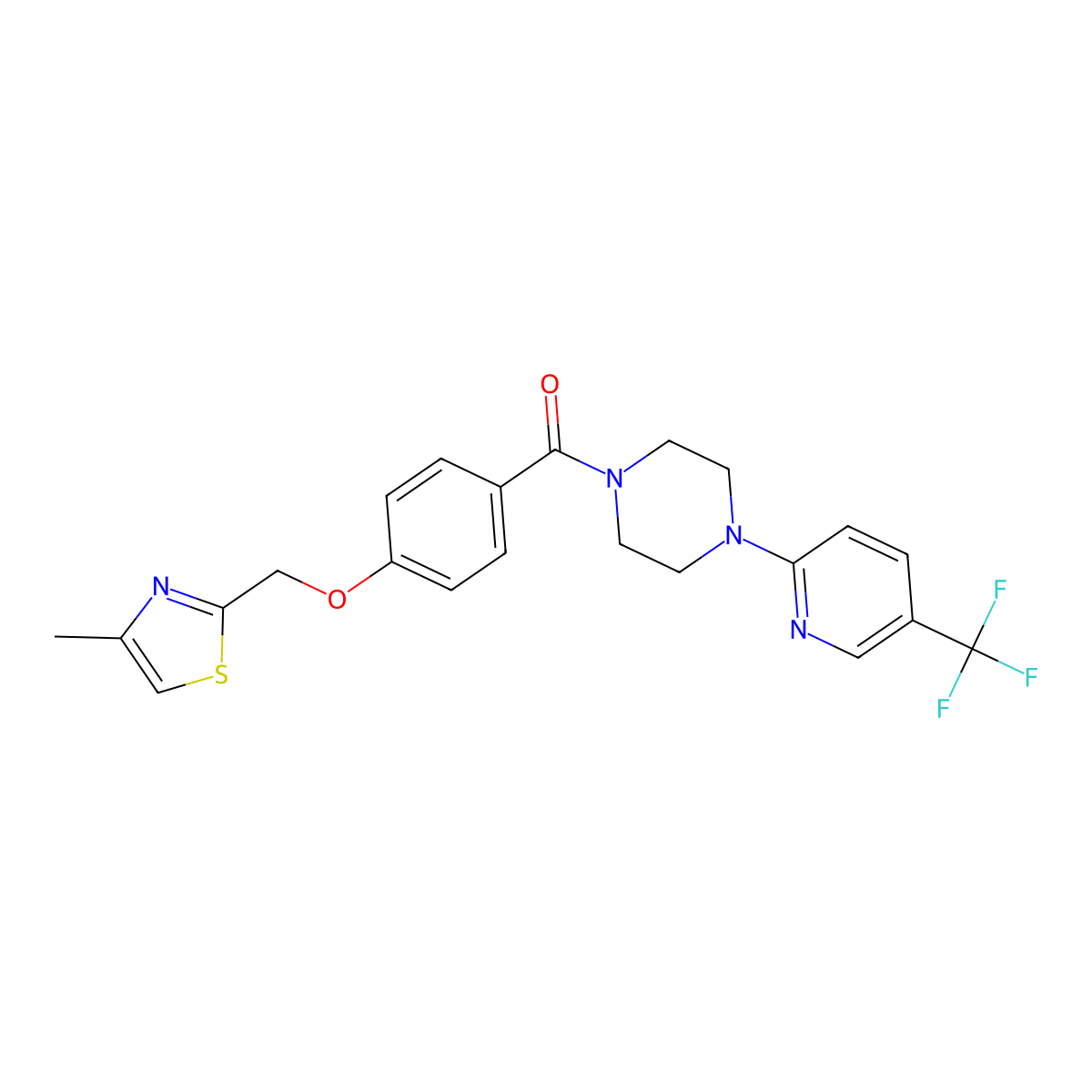 (4-((4-Methylthiazol-2-yl)methoxy)phenyl)(4-(5-(trifluoromethyl)pyridin-2-yl)piperazin-1-yl)methanone molecular structure, CAS 2309598-75-0