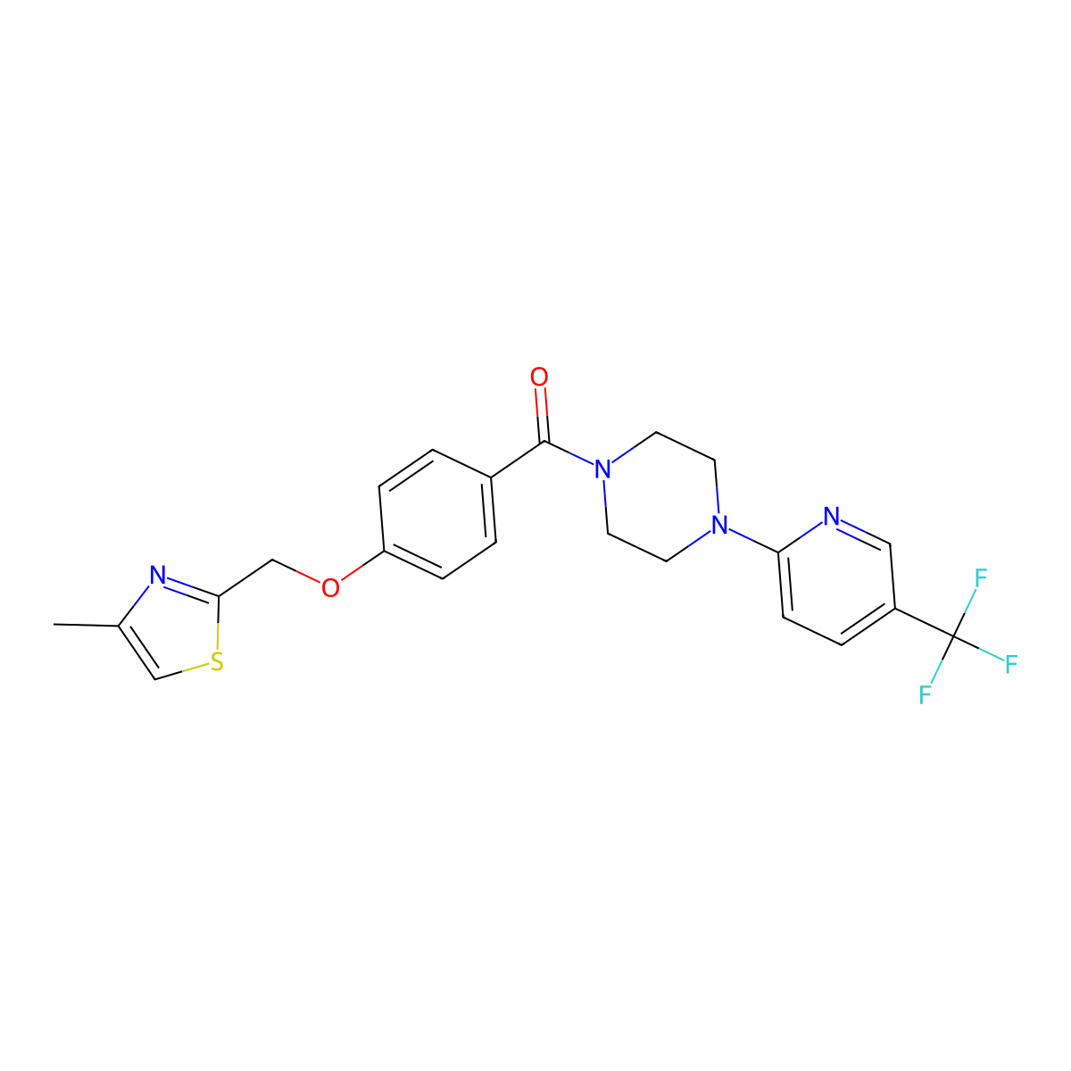 (4-((4-Methylthiazol-2-yl)methoxy)phenyl)(4-(5-(trifluoromethyl)pyridin-2-yl)piperazin-1-yl)methanone molecular structure, CAS 2309598-75-0
