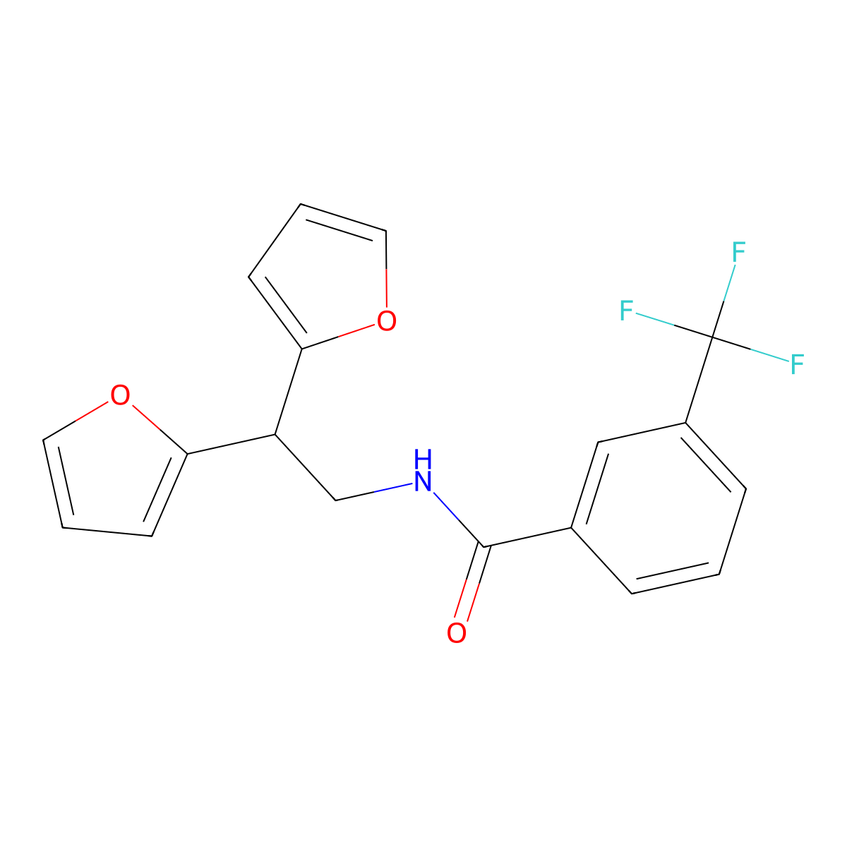 N-[2,2-bis(furan-2-yl)ethyl]-3-(trifluoromethyl)benzamide molecular structure, CAS 2309598-81-8