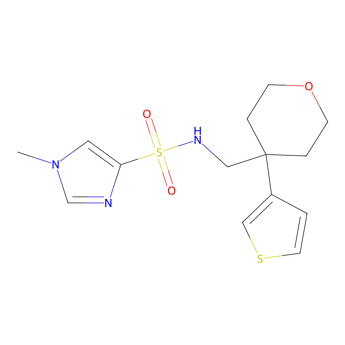 1-methyl-N-{[4-(thiophen-3-yl)oxan-4-yl]methyl}-1H-imidazole-4-sulfonamide molecular structure, CAS 2309598-83-0