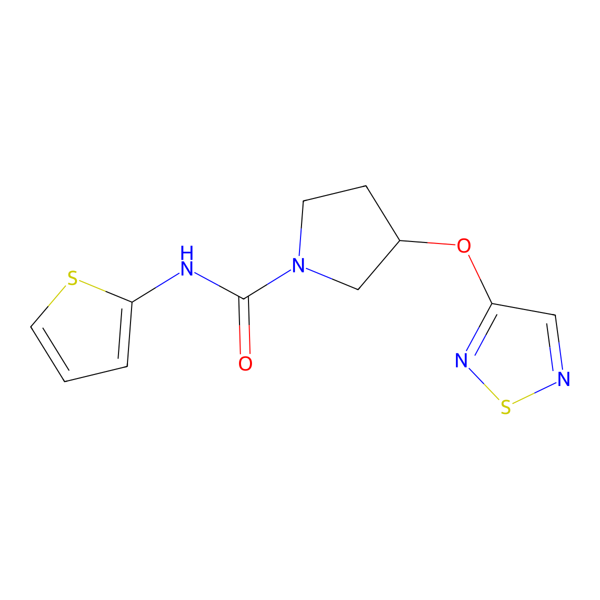 3-((1,2,5-thiadiazol-3-yl)oxy)-N-(thiophen-2-yl)pyrrolidine-1-carboxamide molecular structure, CAS 2309598-93-2