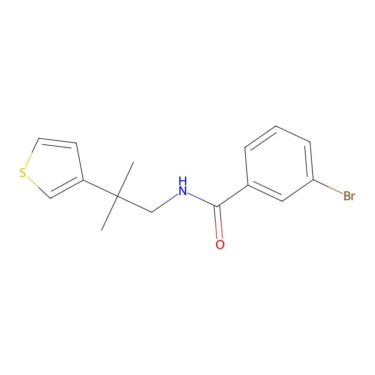3-bromo-N-(2-methyl-2-(thiophen-3-yl)propyl)benzamide molecular structure, CAS 2309599-24-2
