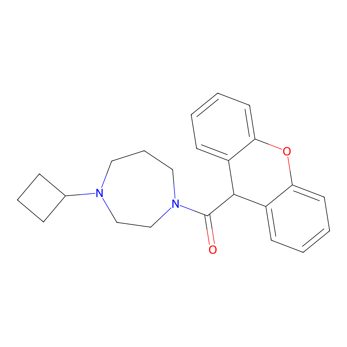 1-cyclobutyl-4-(9H-xanthene-9-carbonyl)-1,4-diazepane molecular structure, CAS 2309599-85-5