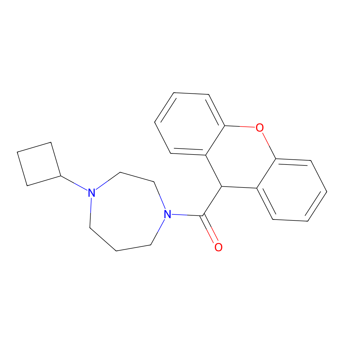 1-cyclobutyl-4-(9H-xanthene-9-carbonyl)-1,4-diazepane molecular structure, CAS 2309599-85-5