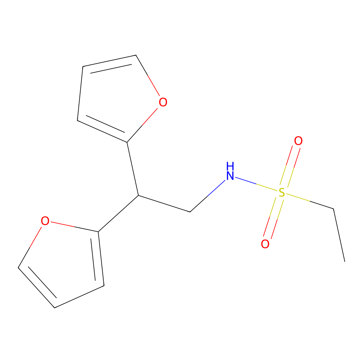 N-(2,2-di(furan-2-yl)ethyl)ethanesulfonamide molecular structure, CAS 2309599-92-4
