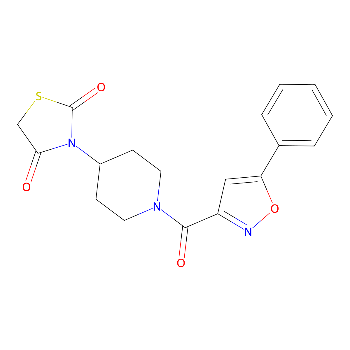 3-[1-(5-Phenyl-1,2-oxazole-3-carbonyl)piperidin-4-yl]-1,3-thiazolidine-2,4-dione molecular structure, CAS 2309600-75-5