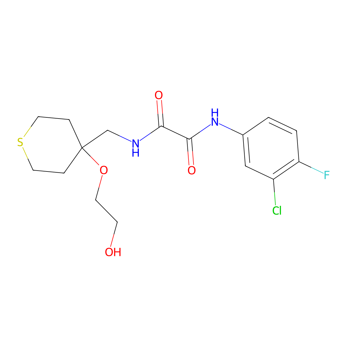 N-(3-chloro-4-fluorophenyl)-N'-{[4-(2-hydroxyethoxy)thian-4-yl]methyl}ethanediamide molecular structure, CAS 2309600-94-8
