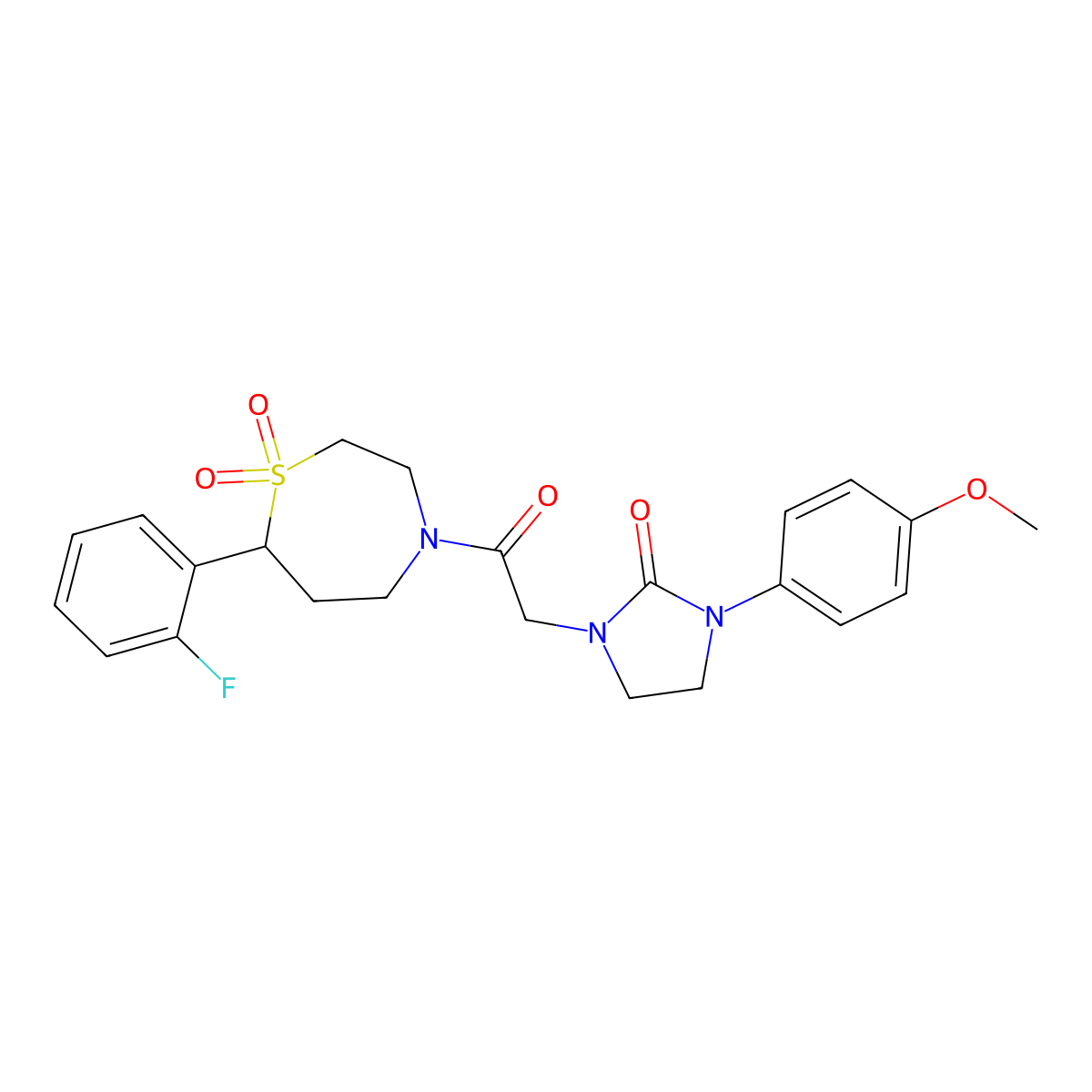 1-(2-(7-(2-Fluorophenyl)-1,1-dioxido-1,4-thiazepan-4-yl)-2-oxoethyl)-3-(4-methoxyphenyl)imidazolidin-2-one molecular structure, CAS 2309601-56-5