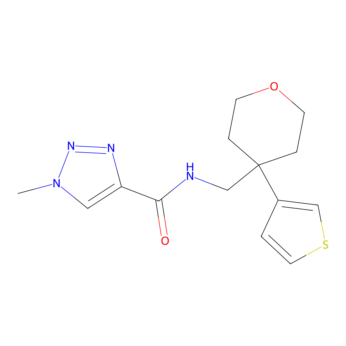 1-methyl-N-((4-(thiophen-3-yl)tetrahydro-2H-pyran-4-yl)methyl)-1H-1,2,3-triazole-4-carboxamide molecular structure, CAS 2309602-69-3