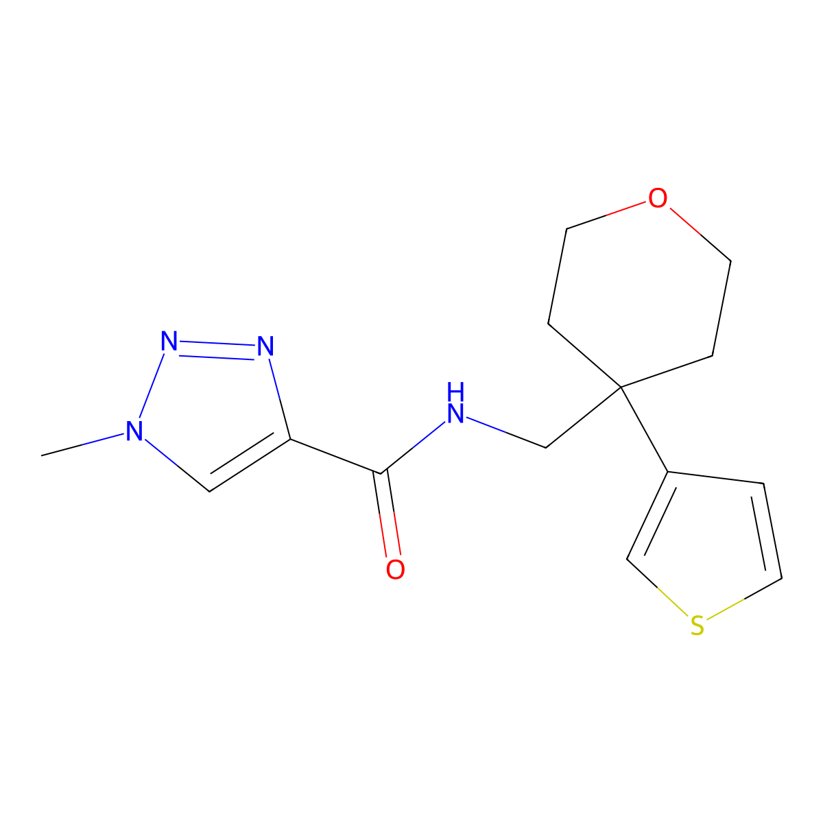 1-methyl-N-((4-(thiophen-3-yl)tetrahydro-2H-pyran-4-yl)methyl)-1H-1,2,3-triazole-4-carboxamide molecular structure, CAS 2309602-69-3