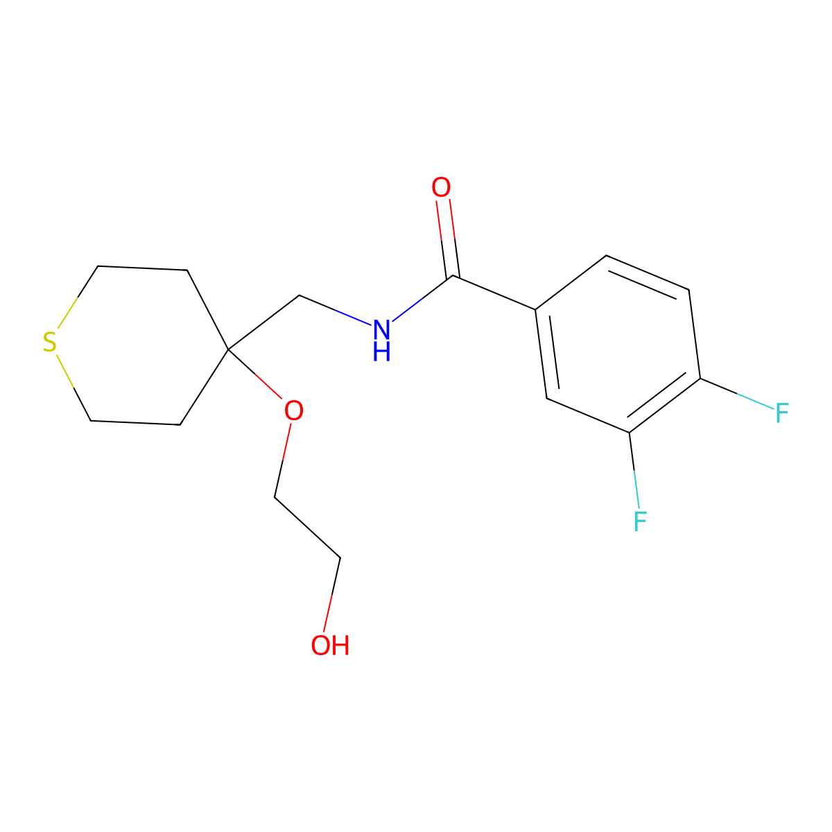 3,4-difluoro-N-{[4-(2-hydroxyethoxy)thian-4-yl]methyl}benzamide molecular structure, CAS 2309603-31-2