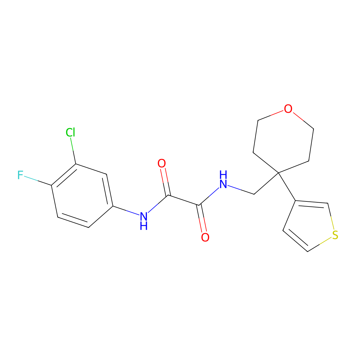 N'-(3-chloro-4-fluorophenyl)-N-{[4-(thiophen-3-yl)oxan-4-yl]methyl}ethanediamide molecular structure, CAS 2309603-49-2