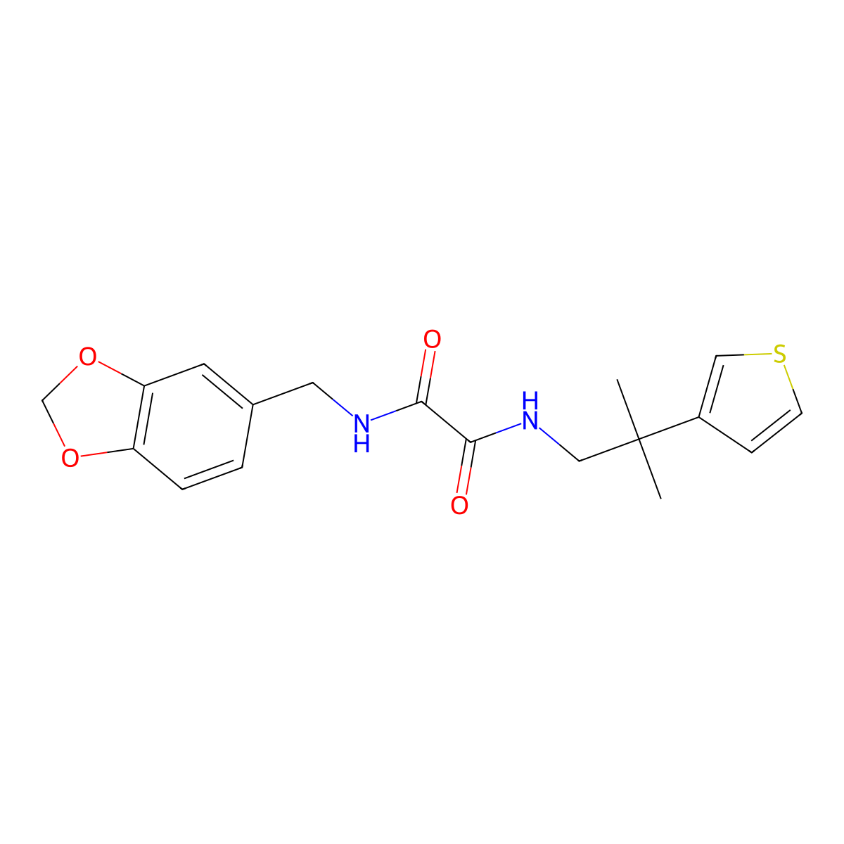 N1-(benzo[d][1,3]dioxol-5-ylmethyl)-N2-(2-methyl-2-(thiophen-3-yl)propyl)oxalamide molecular structure, CAS 2309603-71-0